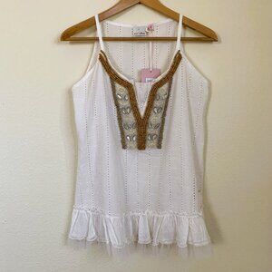Miss Sidecar Tank Top Embellished Eyelet NWT Size S